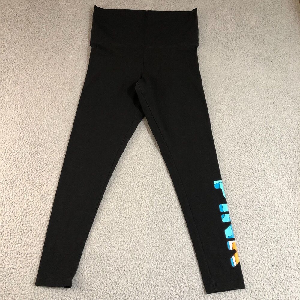 Victoria Secret PINK Leggings Large Black Yoga Spellout Logo Workout Athleisure